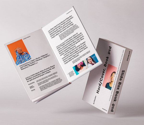 Open Hard Cover Book and Slide Box Scene Psd Mockup